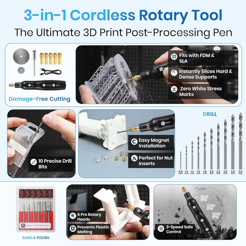 141 Piece 3D Printer Tool Kit & Accessory Kit with Cordless Rotary Sander 3D Printer Bambu Lab