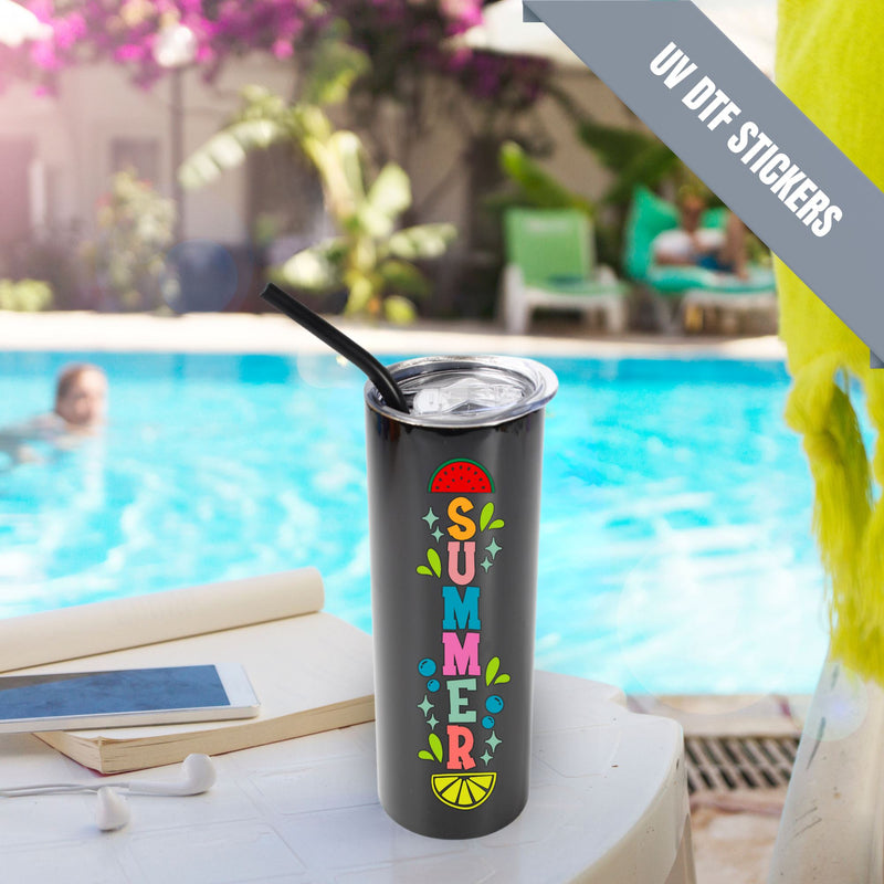 20oz Color Powder Coated Stainless Steel Skinny Tumbler - Black ProSub