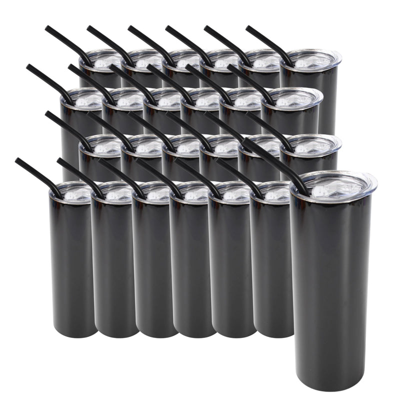 20oz Color Powder Coated Stainless Steel Skinny Tumbler - Black Swing Design