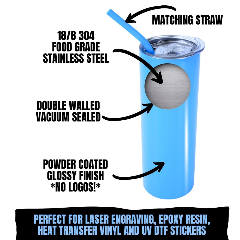ProSub 20oz Epoxy & Engravable Coated Stainless Steel Skinny Tumbler - Blue25 Count - Swing Design5
