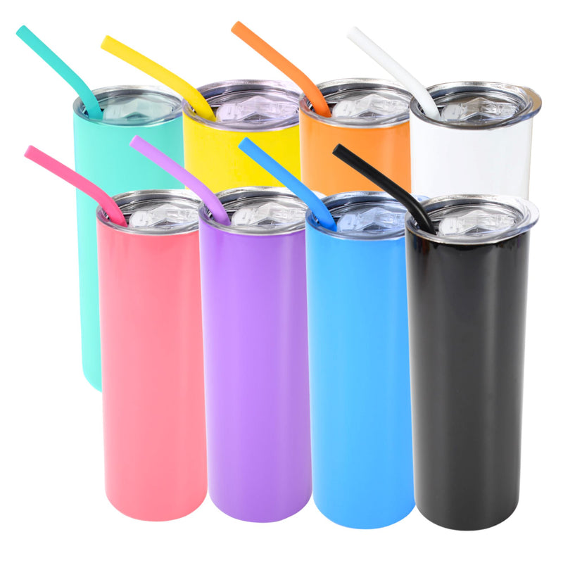 20oz Color Powder Coated Stainless Steel Skinny Tumbler - Multi Color 8 Pack ProSub