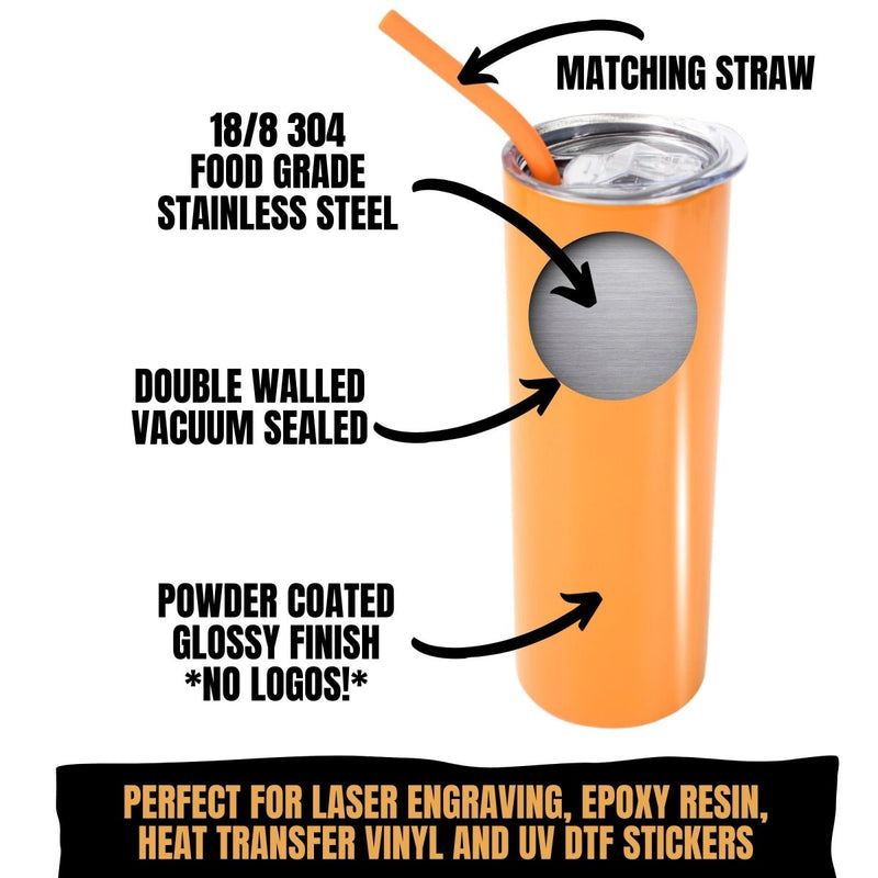 ProSub 20oz Epoxy & Engravable Coated Stainless Steel Skinny Tumbler - Orange25 Count - Swing Design5