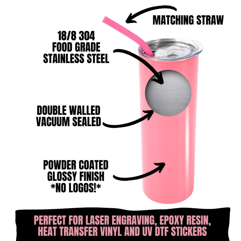 ProSub 20oz Epoxy & Engravable Coated Stainless Steel Skinny Tumbler - Pink25 Count - Swing Design5