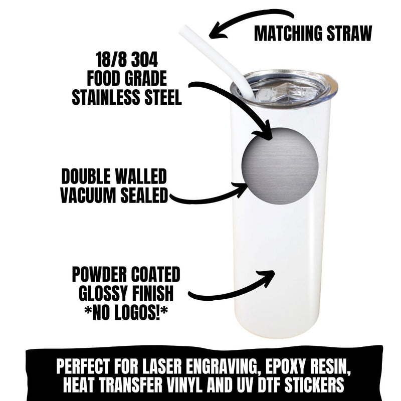 ProSub 20oz Epoxy & Engravable Coated Stainless Steel Skinny Tumbler - White25 Count - Swing Design