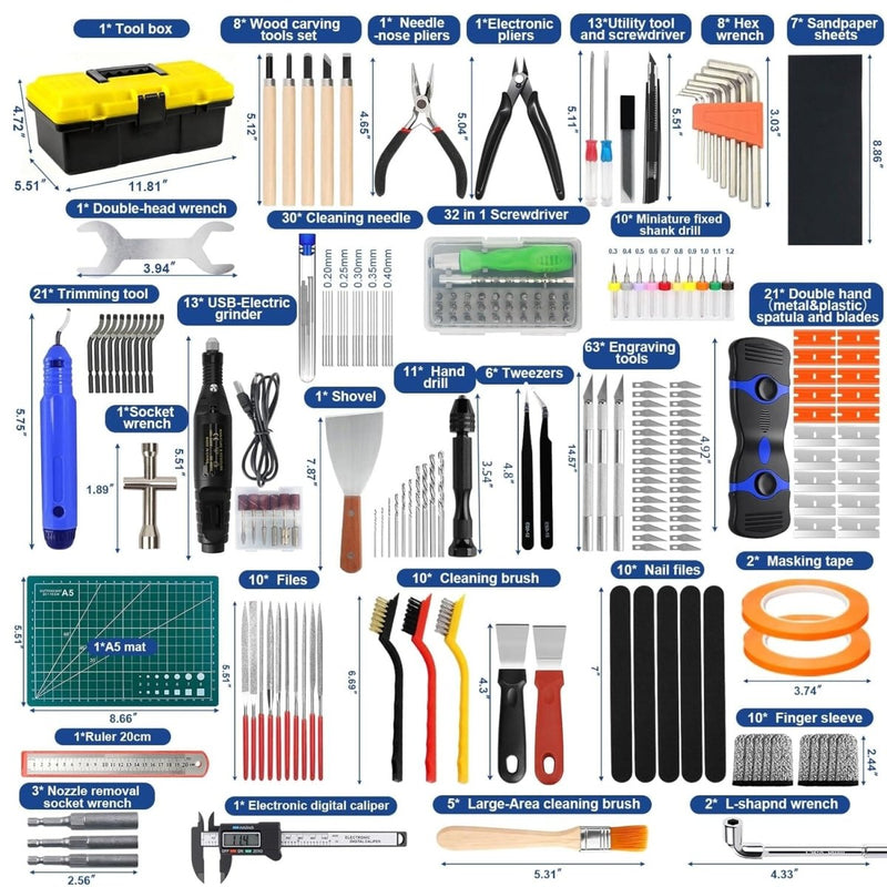 304 Piece 3D Printer Tool Kit, Finishing Kit & Cleaning Kit with Storage Case - Swing Design