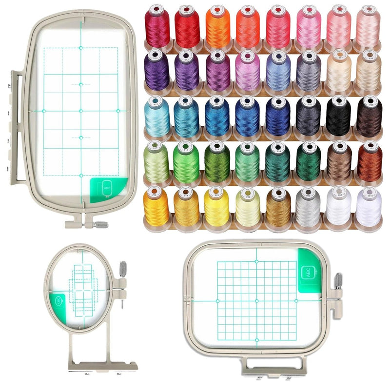 3pc Embroidery Hoop Set & Thread for Brother SE700, PE545 & Other Models - Swing Design