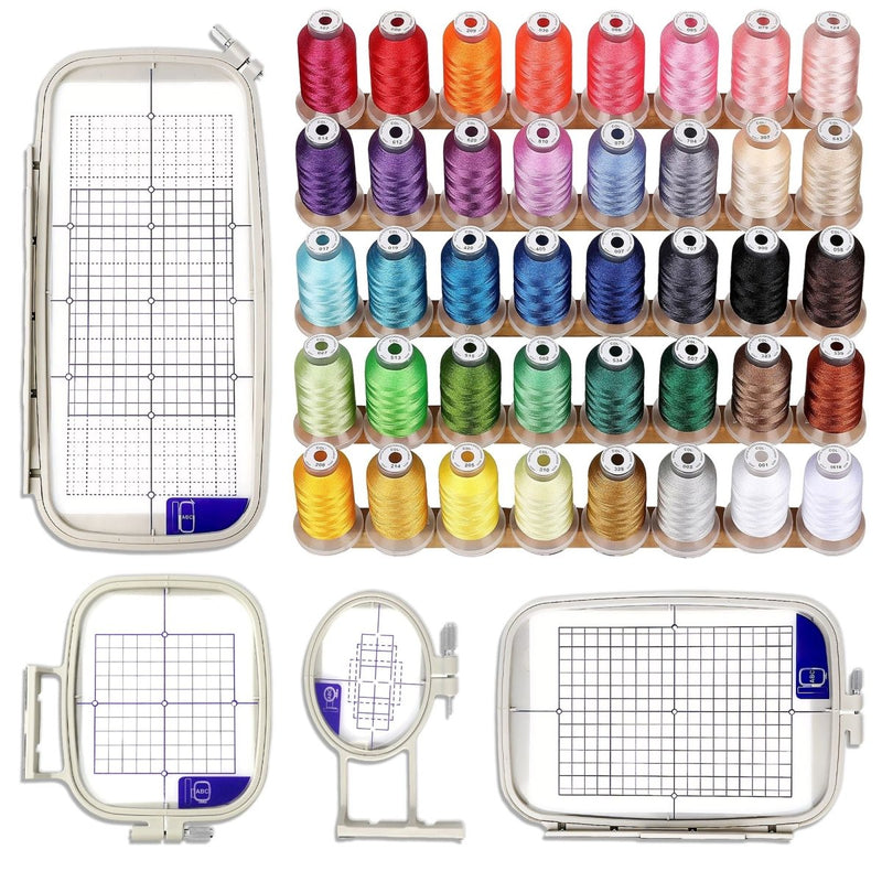 4pc Embroidery Hoop Set & Thread for Brother SE2000, PE900 & Other Models - Swing Design