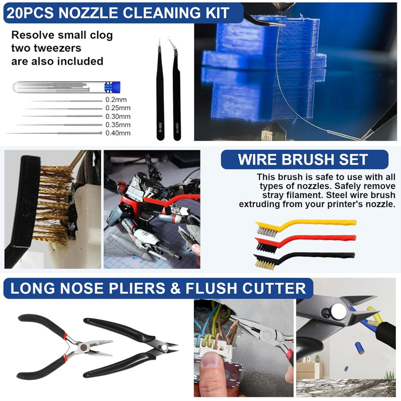 201 Piece 3D Printer Tool Kit, Finishing Kit & Cleaning Kit with Storage Case