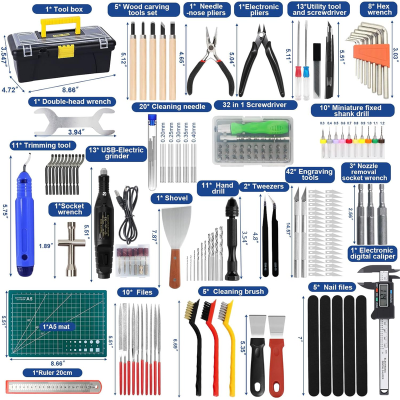 201 Piece 3D Printer Tool Kit, Finishing Kit & Cleaning Kit with Storage Case