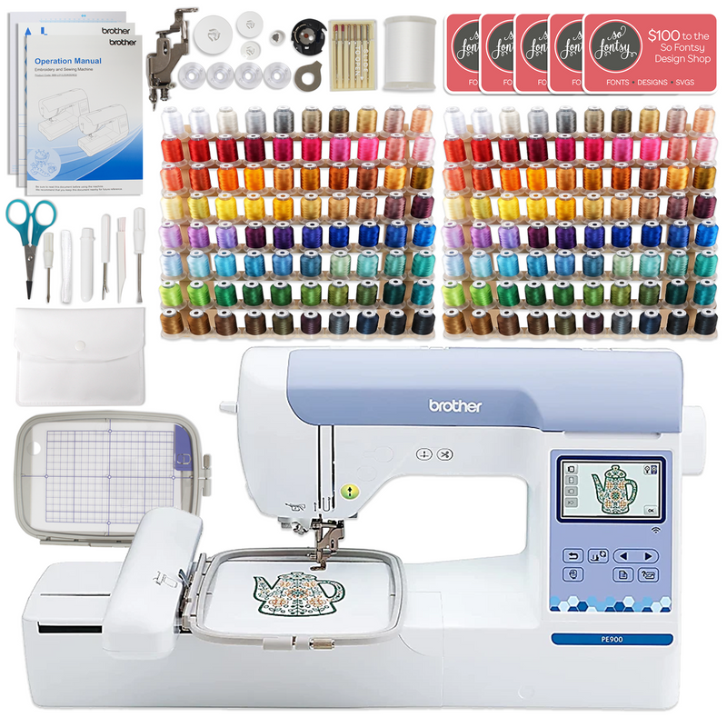 Brother PE900 5" x 7" Embroidery Machine with 160 Embroidery Spools Bundle