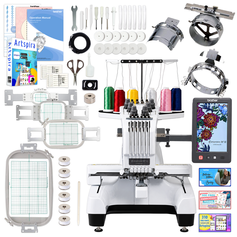 Brother PR680W 6-Needle Embroidery Machine with Hat Hoops Set