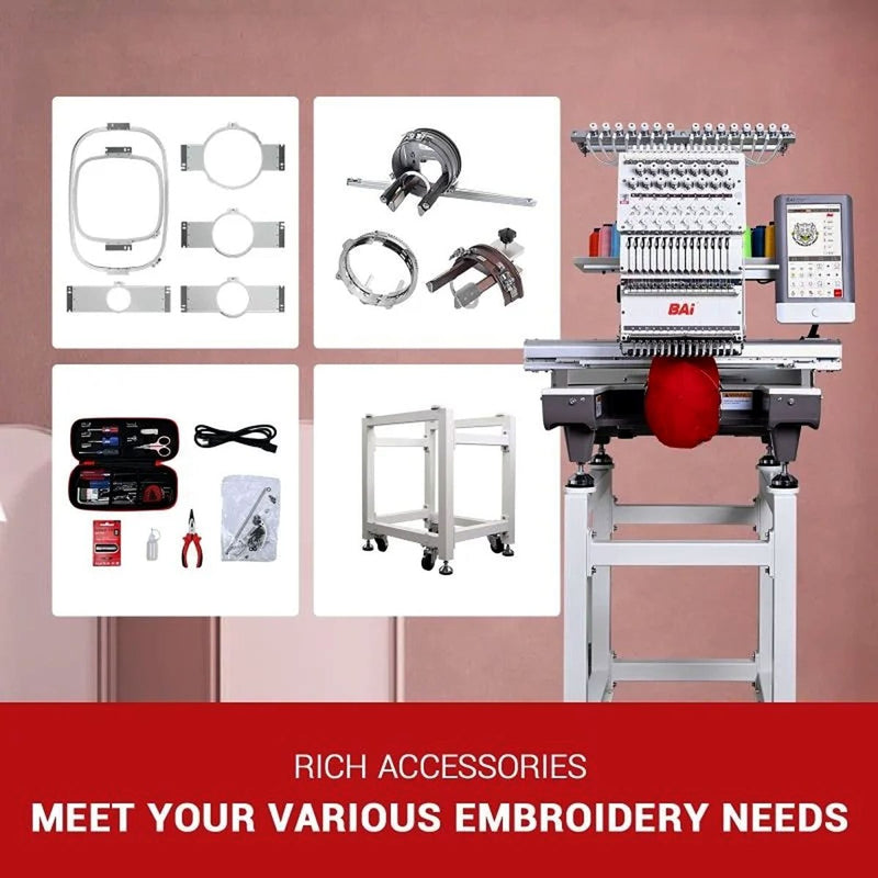 BAi MIRROR 15 Needle Embroidery Machine Bundle with Hotronix Cap Press & Hoops - Swing Design20