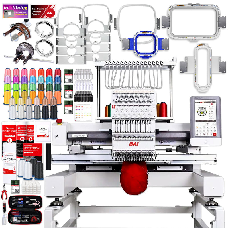 BAi VISION 15 Needle Commercial Embroidery Machine with Mighty Hoop Bundle BAI Machine Bundles Bai
