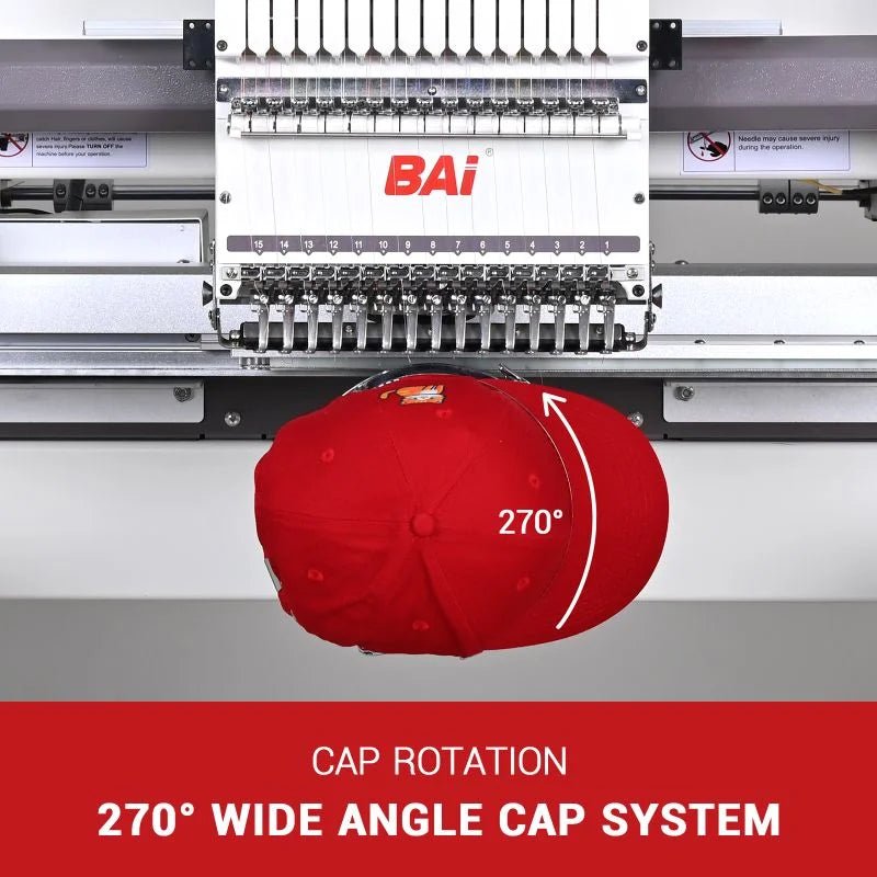 BAi VISION Two Head 15 Needle Embroidery Machine Bundle with Hotronix Hat Press - Swing Design
