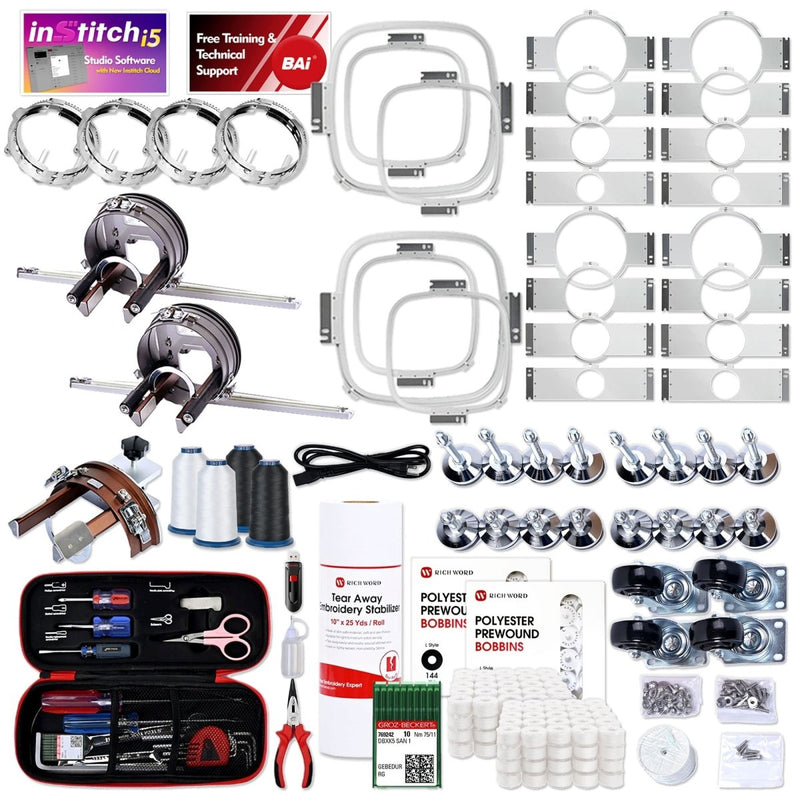 BAi VISION Two Head 15 Needle Embroidery Machine Bundle with Hotronix Hat Press - Swing Design