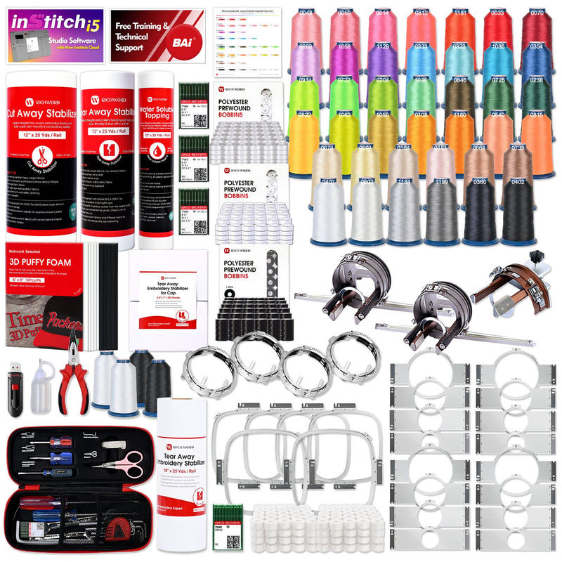 BAi VISION Two Head 15 Needle Embroidery Machine with Deluxe Mighty Hoop Bundle BAI Machine Bundles Bai