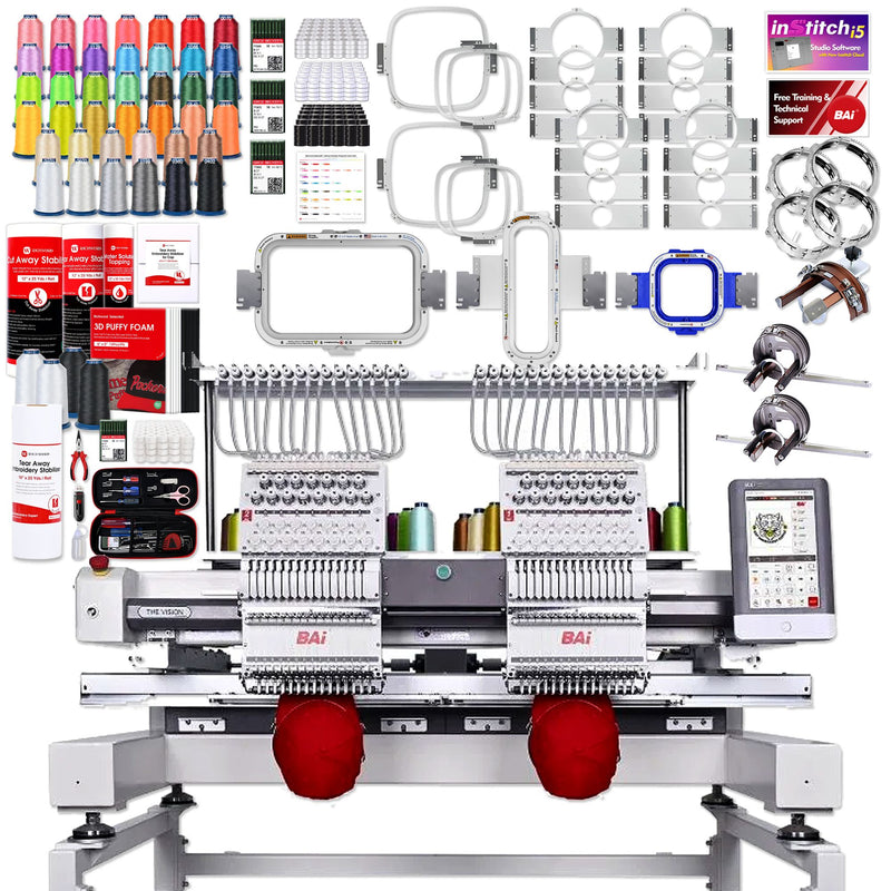 BAi VISION Two Head 15 Needle Embroidery Machine with Mighty Hoop Bundle BAI Machine Bundles Bai