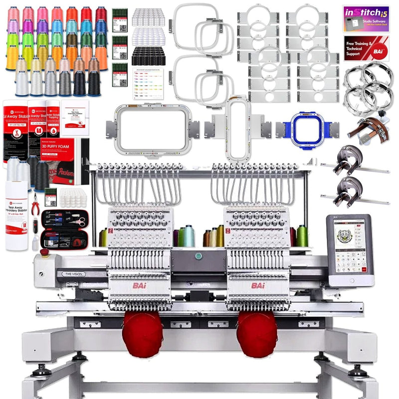 BAi VISION Two Head 15 Needle Embroidery Machine with Mighty Hoop BundleHome Delivery - Swing Design