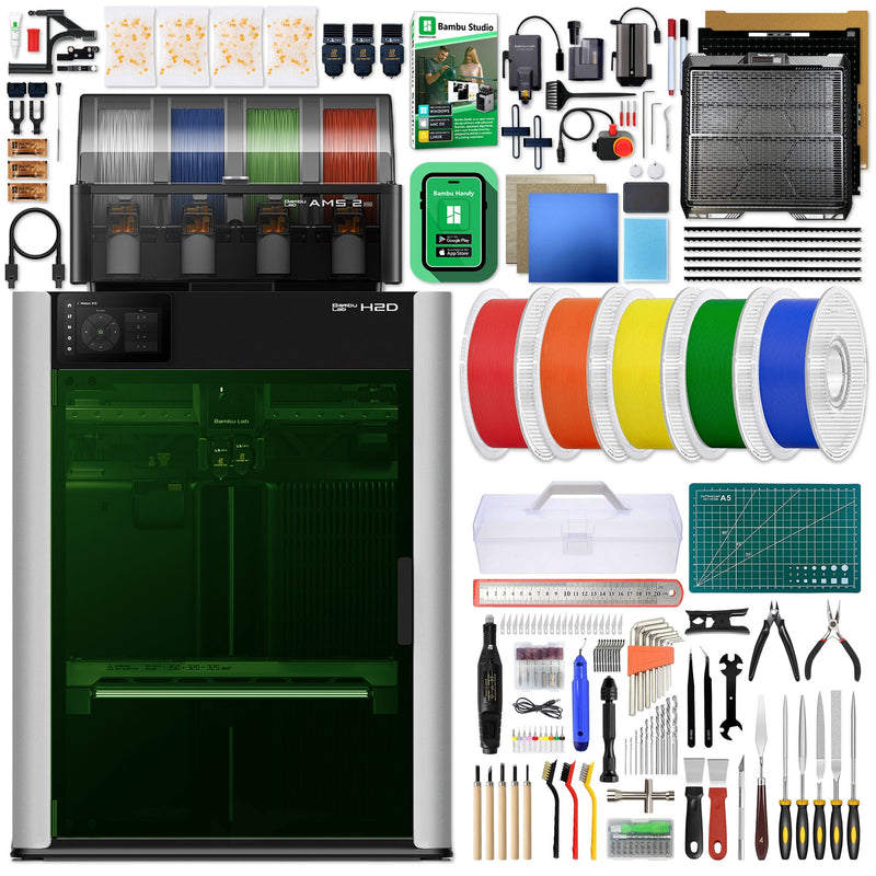 Bambu Lab H2D Dual Head 3D Printer with 10W/40W Laser, AMS, Filament, & Tools Bambu H2D Laser 3D Printer Bundle Bambu Lab