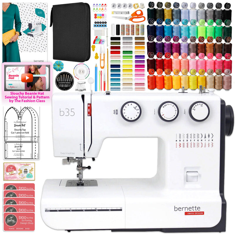 Bernette B35 Sewing Machine with Sewing Thread & 200+ Accessories Brother Sewing Bundle Bernette
