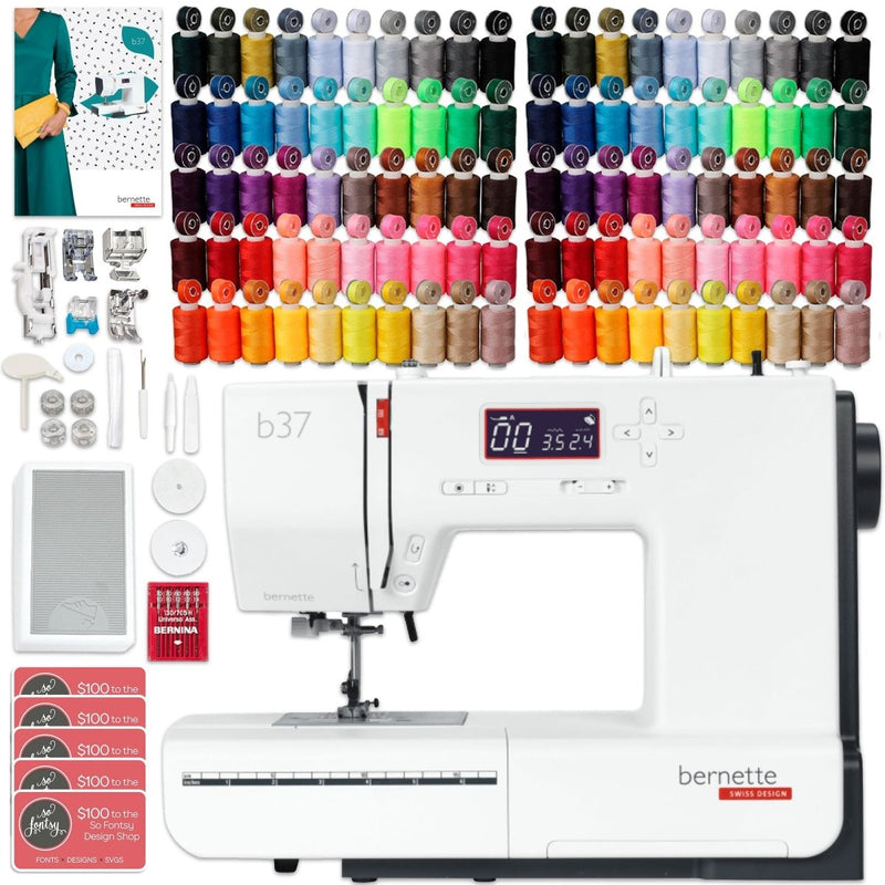 Bernette B37 Sewing Machine with 100 Thread Spools & Color Matching Bobbins - Swing Design