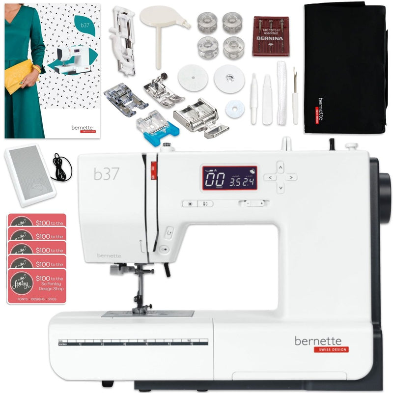 Bernette B37 Sewing Machine with 100 Thread Spools & Color Matching Bobbins - Swing Design