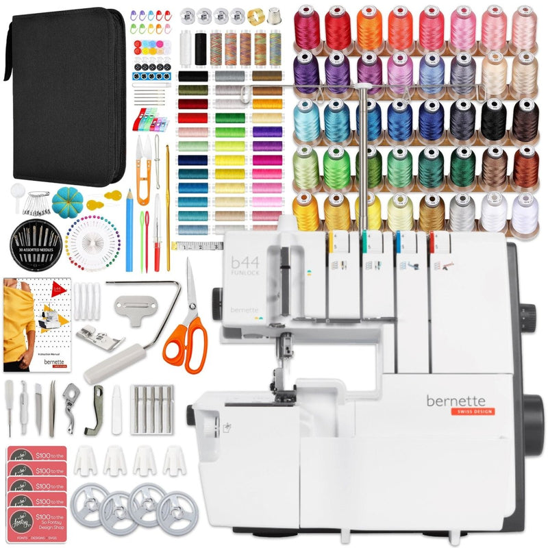 Bernette B44 FUNLOCK Overlock Serger Sewing Machine & Deluxe Thread Bundle - Swing Design