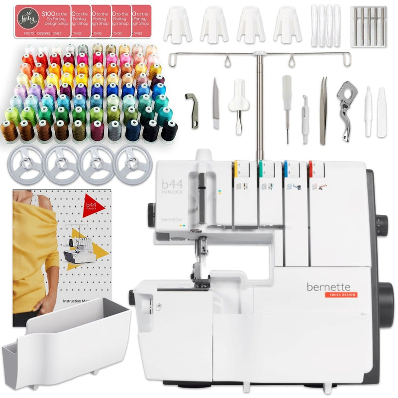 Bernette B44 FUNLOCK Overlock Serger Sewing Machine with 80 Thread Spool Bundle - Swing Design