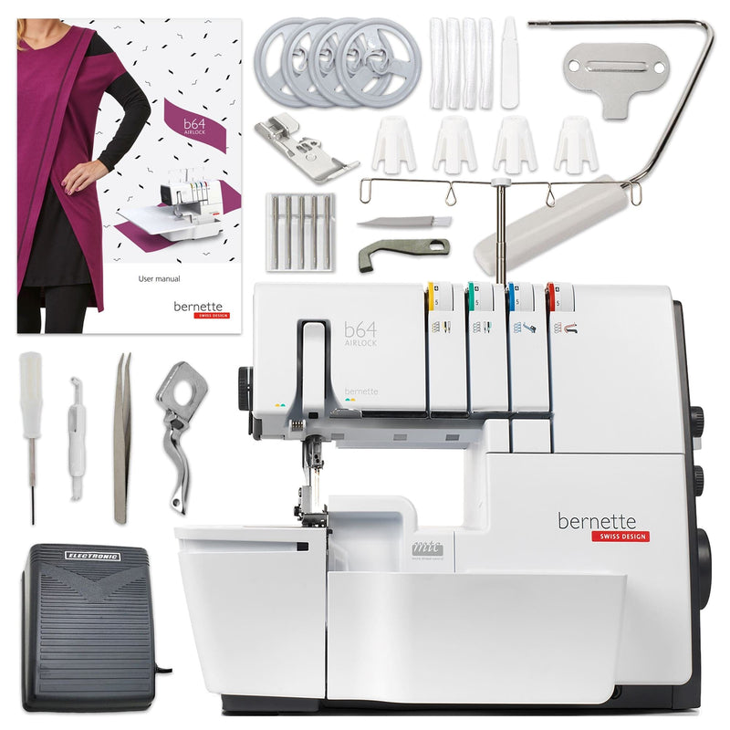 Bernette B64 Airlock Serger with Easy Air Threading & 80 Thread Spool Bundle Brother Sewing Bundle Bernette