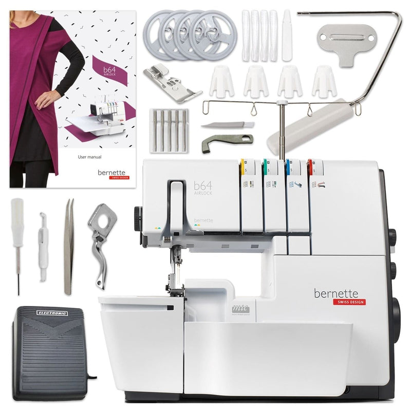 Bernette B64 Airlock Serger with Easy Air Threading & Deluxe Thread Bundle - Swing Design