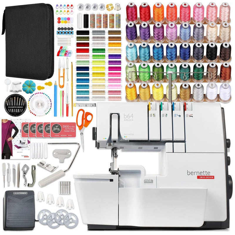 Bernette B64 Airlock Serger with Easy Air Threading & Deluxe Thread Bundle - Swing Design