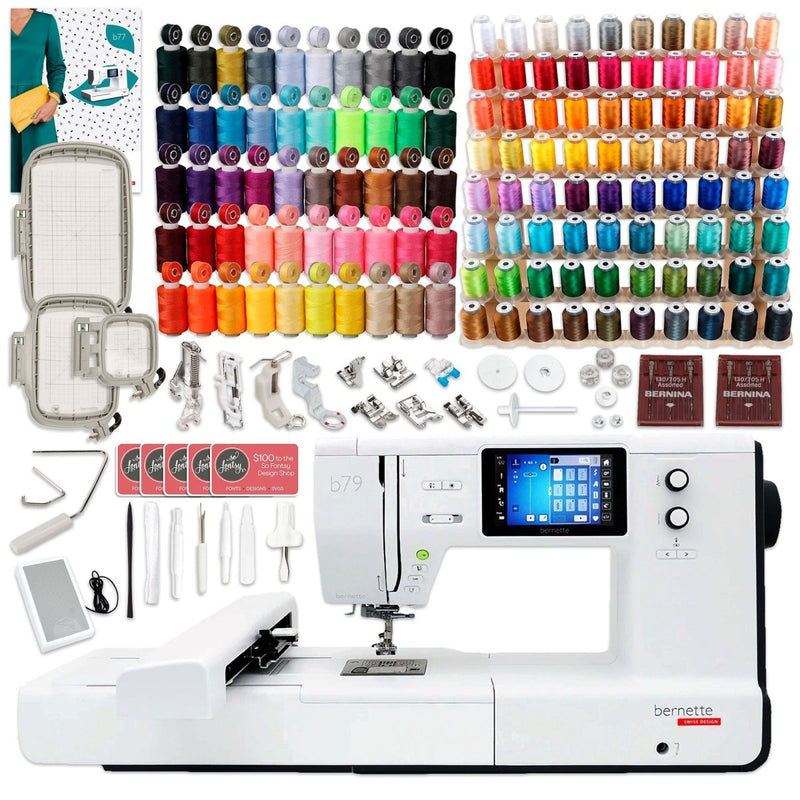 Bernette B79 Sewing & Embroidery Machine Bundle with 130 Thread Spools - Swing Design