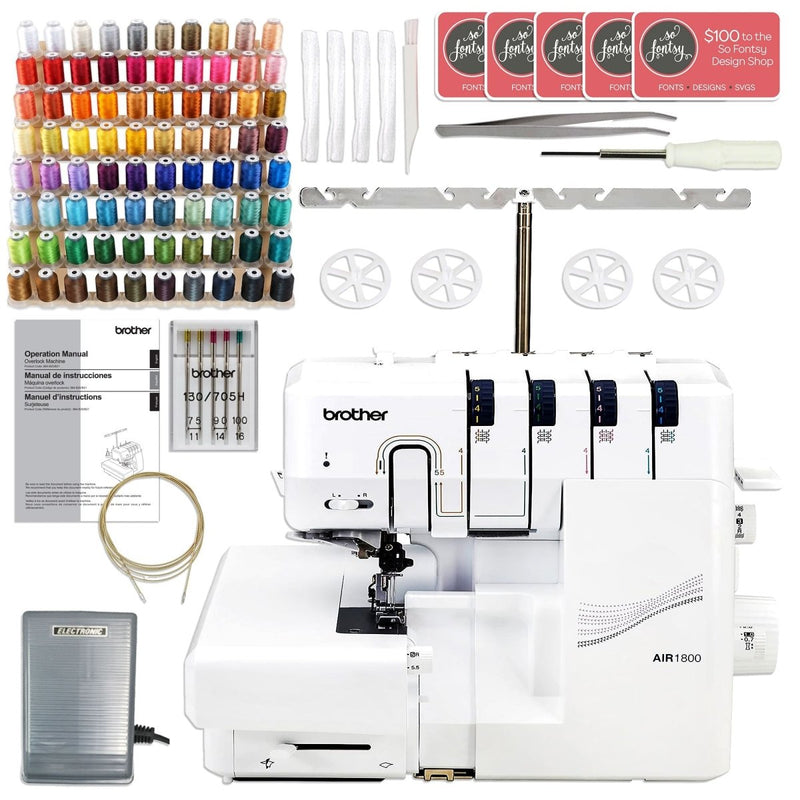Brother Air1800 Air Serger with Jet-Air Threading & 80 Spool Thread Kit - Swing Design