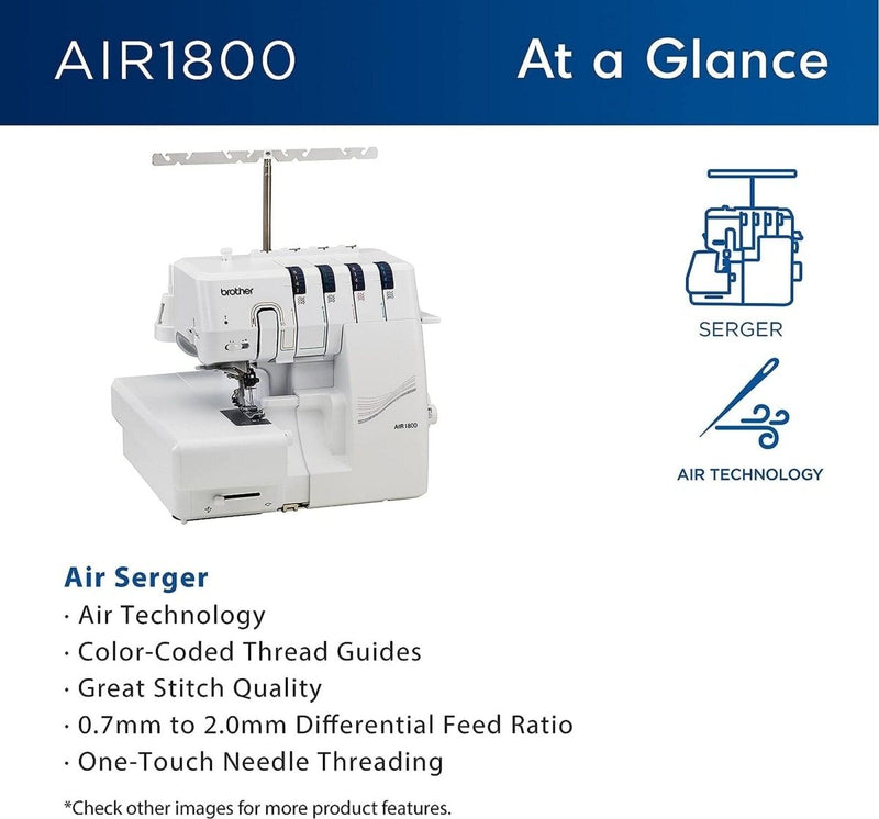 Brother Air1800 Air Serger with Jet-Air Threading with 83 Spools & 200+ Accessories - Swing Design