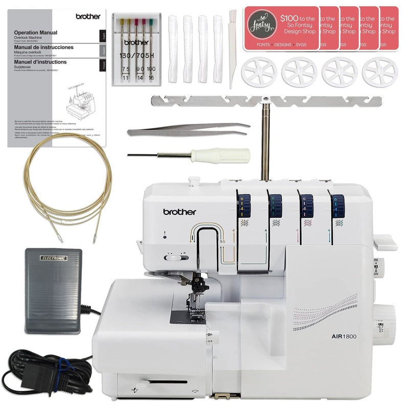Brother Air1800 Air Serger with Jet-Air Threading with 83 Spools & 200+ Accessories - Swing Design