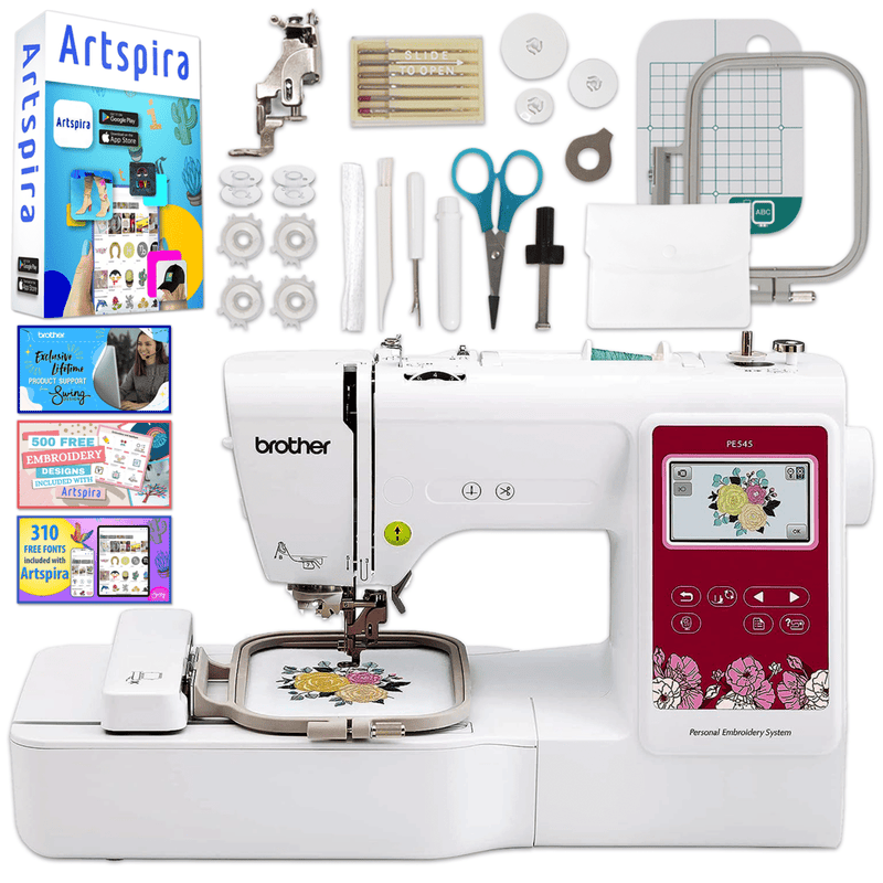 Brother PE545 Embroidery Machine with 4" x 4" Hoop & Accessories Swing Design 1