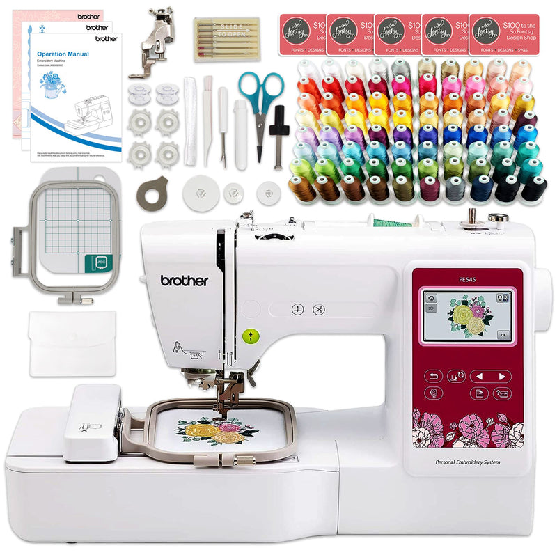 Brother PE545 Embroidery Machine with Deluxe 80 Embroidery Spool Bundle Brother Sewing Bundle Brother