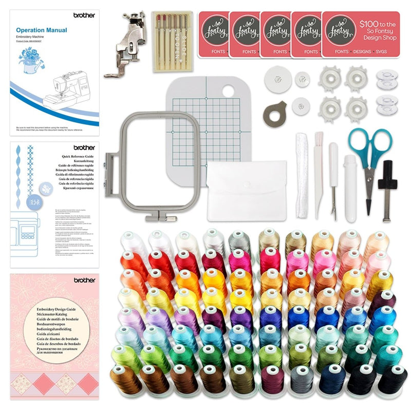 Brother PE545 4" x 4" Embroidery Machine with Accessories Kit, Deluxe 80 Embroidery Spools & Artspira Design Software App - Swing Design