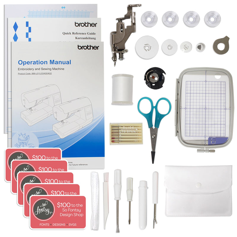 Brother PE900 5" x 7" Embroidery Machine with 160 Embroidery Spools Bundle Brother Sewing Bundle Brother