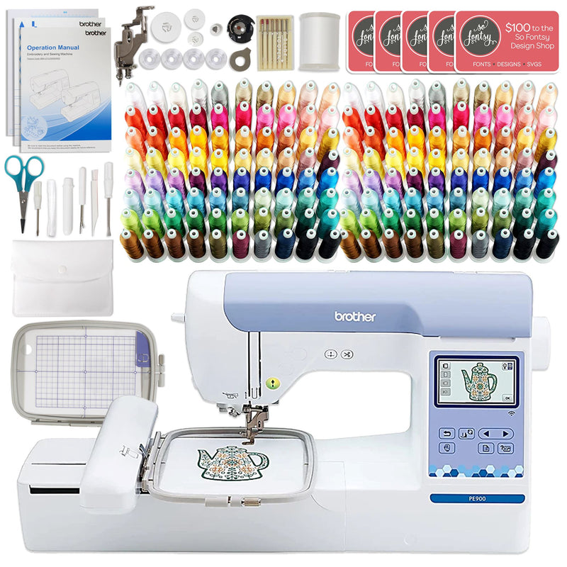 Brother PE900 5" x 7" Embroidery Machine with 160 Embroidery Spools Bundle Brother Sewing Bundle Brother