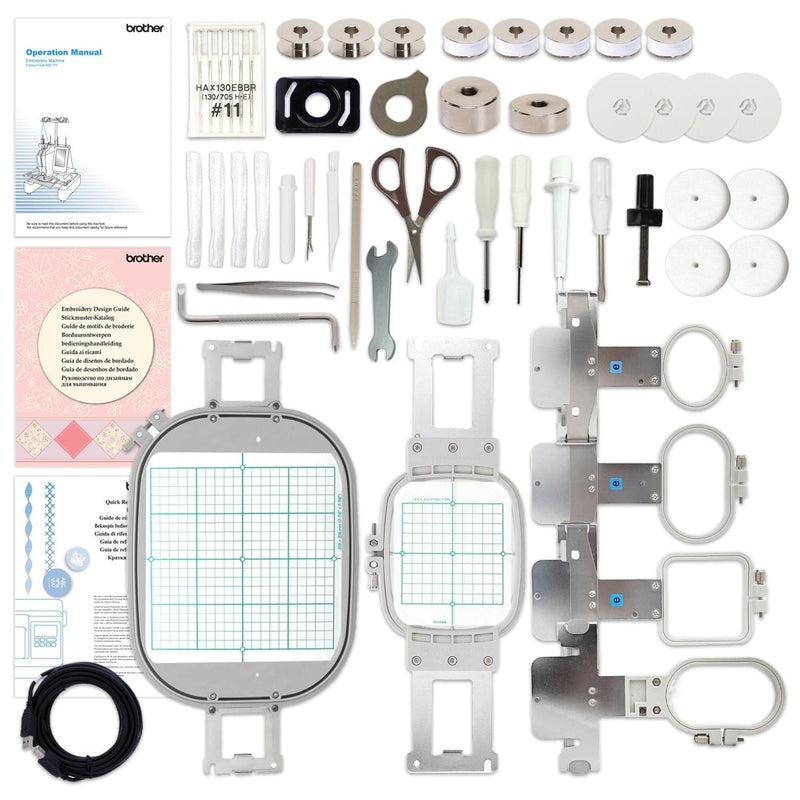 Brother PRS100 Embroidery Machine w/ Stand, Hat Hoop Set, Accessories Kit - Swing Design