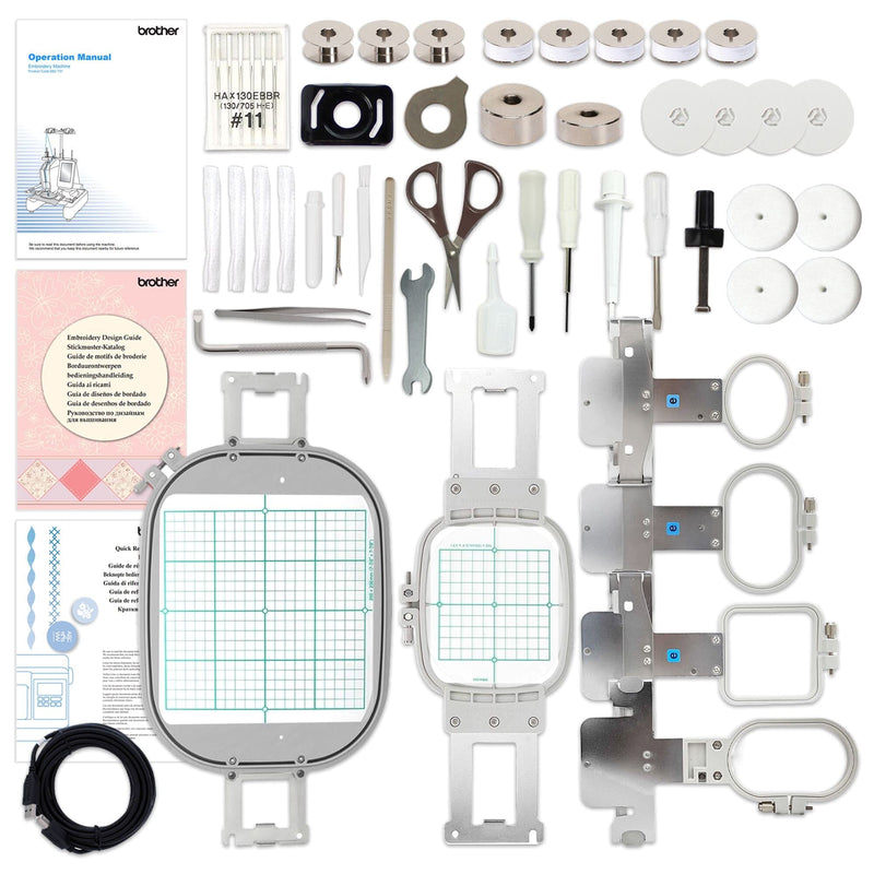Brother PRS100 Single-Needle Embroidery Bundle w/ Hat Hoop Set & 40+ Accessories Brother Sewing Bundle Brother
