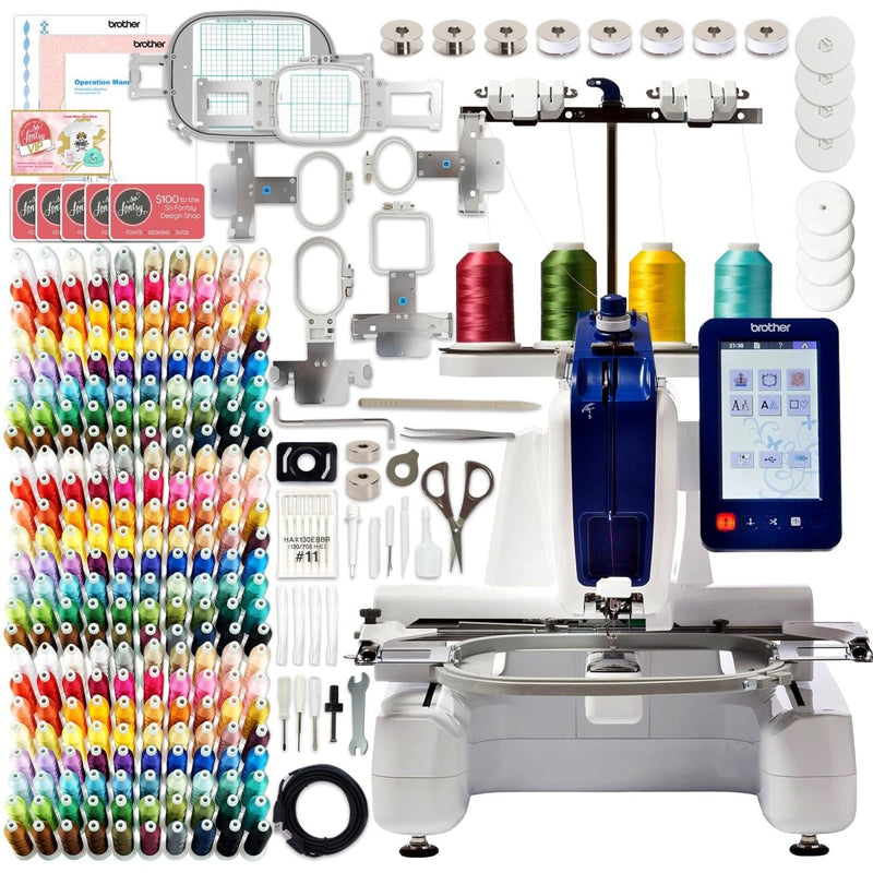 Brother PRS100 Single-Needle Embroidery Machine w/ 240 Embroidery Threads Bundle - Swing Design