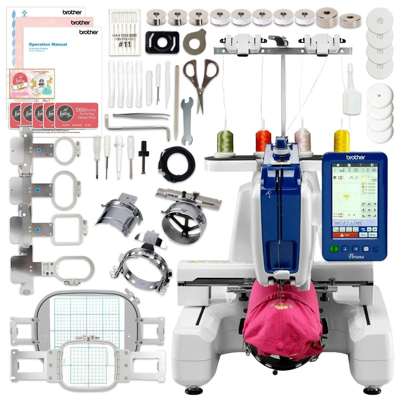 Brother PRS100 Single-Needle Embroidery Machine w/ Hat Hoop Set, 40+ Accessories - Swing Design