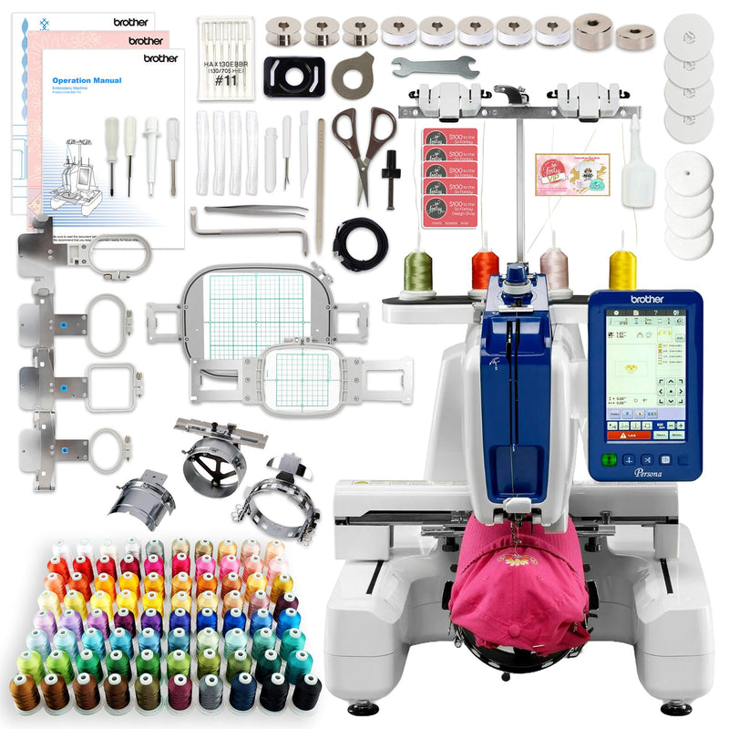 Brother PRS100 Single-Needle Embroidery Machine w/ Hat Hoop Set, Accessories Kit Brother Sewing Bundle Brother