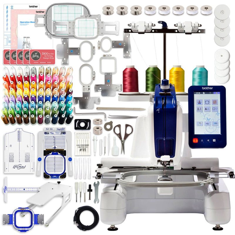 Brother PRS100 Single-Needle Embroidery Machine w/ Mighty Hoop Magnetic Bundle Brother Sewing Bundle Brother