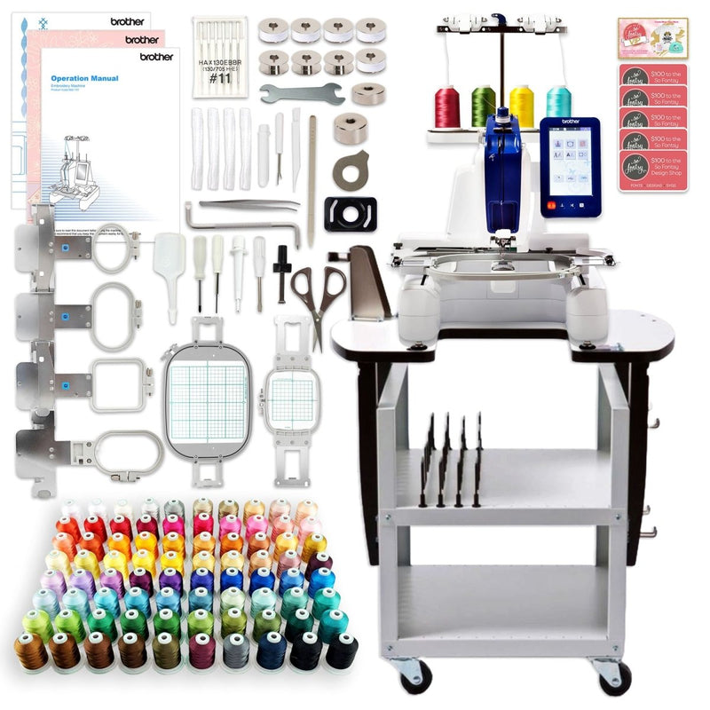 Brother PRS100 Single-Needle Embroidery Machine w/ Stand & Accessories Kit - Swing Design