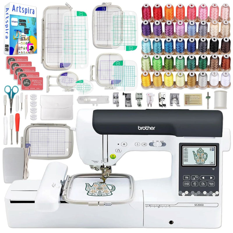 Brother SE2000 Embroidery & Sewing Machine with Hoop Set & Embroidery Threads - Swing Design