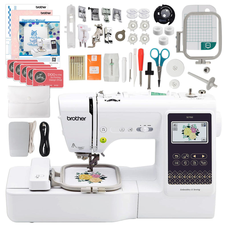 Brother SE700 Embroidery & Sewing Machine w/ 130 Spools & Accessories Brother Sewing Bundle Brother
