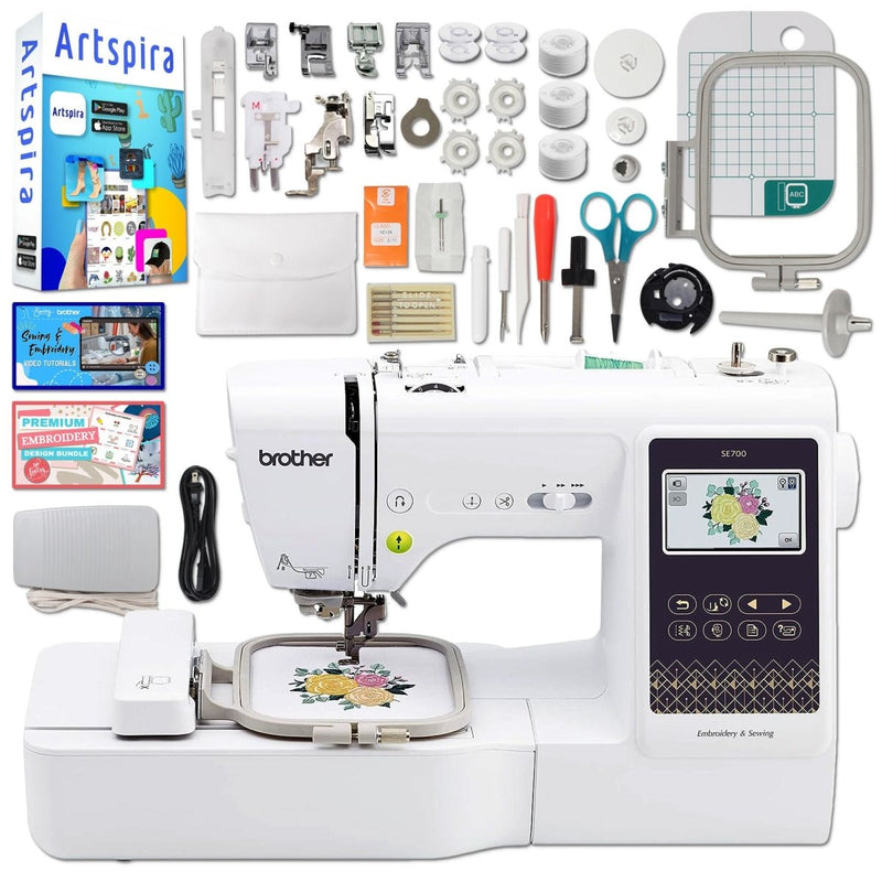 Brother SE700 Embroidery & Sewing Machine with 50 Sewing Spools, Color Matching Bobbins, Accessories Kit, & Artspira Software - Swing Design